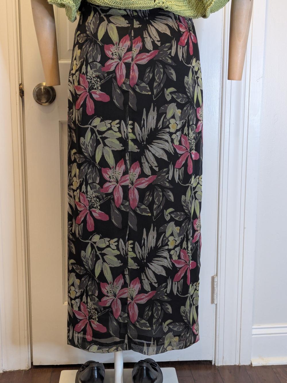 Preston & York Black Column Maxi Skirt with Pink and Green Floral Print - Picture 2 of 9